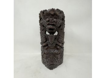 Carved South East Asian Tropical Hardwood 10.5' Statue Of Deities