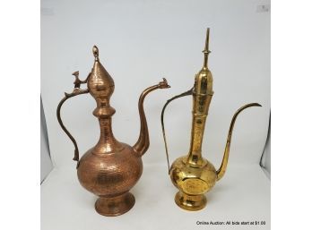 Lot Of Two (2) Brass And Copper Turkish Coffee Servers