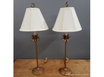 Pair Of Painted Gold Hollywood Regency Table Lamps