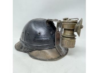 Antique Carbide Lamp Miner's Helmet With Shanklin Mfg. Lamp