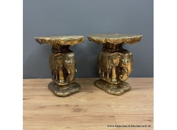 Pair Of Painted Plaster Golden Elephant Plant Stands