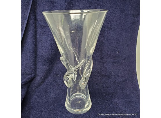 Steuben Glass Vase 11.75' Tall With Applied Leaf Forms
