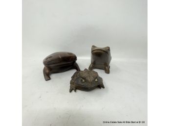 Army Of Three Carved Wood Frogs