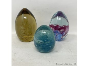 Three (3) Art Glass Eggs
