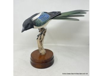 Resin Magpie On Branch 10.5' Tall By Bob Gittens