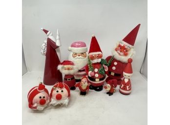 Vintage Santa Ornaments Including Two Bobble Heads