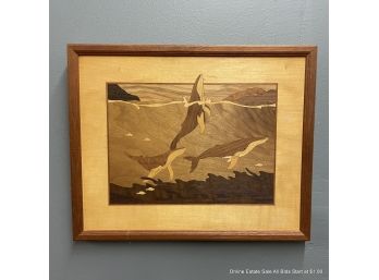 Hudson River Wood Inlay Humpback Whale Picture Signed 'Nelson'