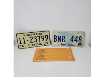 Two Vintage License Plates 74' Alabama And 84' South Carolina