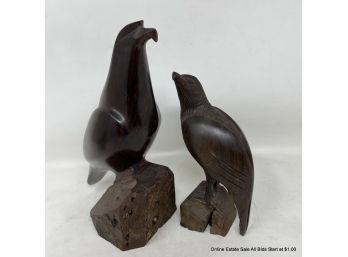 Two (2) Carved Wood Eagles Possibly Ironwood