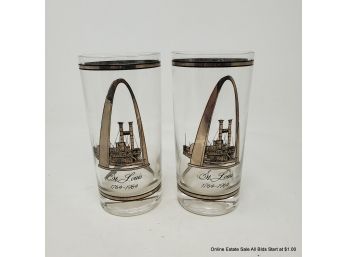 Two Mid Century Silver Overlay Bi-Centennial St. Louis Souvenir Glasses
