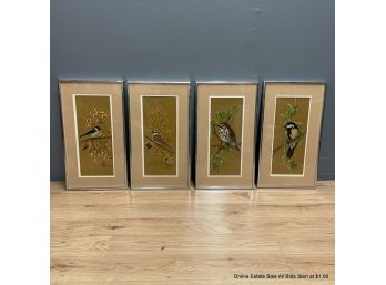 Set Of Four Bird Paintings On Ultra Suede Fabric By Hal Murray