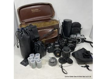 Lot Of Vintage Cameras, Lenses And Film Untested