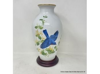 AJ Rudisill Limited First Edition 11.5 Inch Vase The Bluebirds Of Summer By Franklin Mint