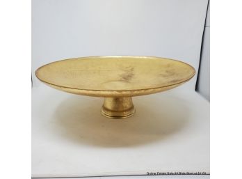 Large Gold Italian Glass Plateau With Etched Leaf Design And Golden Backing