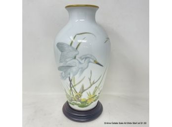 Franklin Porcelain 1981 The Marshland Bird 11.5' Vase Basil Ede Wood Base Limited Edition