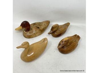 Lot Of Four (4) Carved Wooded Birds Signed
