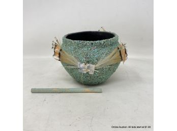 Fetish Pot Covered With Crushed Turquoise And Stick