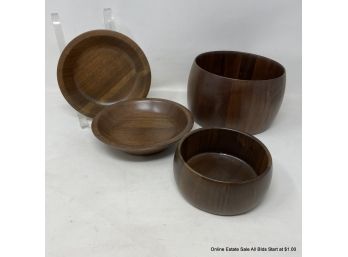 Lot Of Four (4) Vintage Solid Walnut Bowls