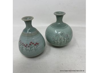 Two Celadon Bud Vases