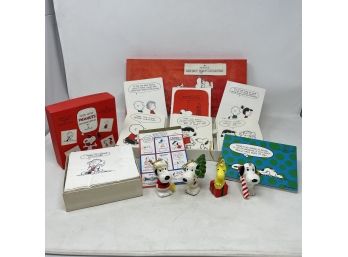 Lot Of Vintage Peanuts Items Napkins, Ornaments, Postcards, Greeting Cards And Postage Stickers