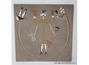 Navajo Sand Art Painting 16' X 16' Signed And Inscribed On Back