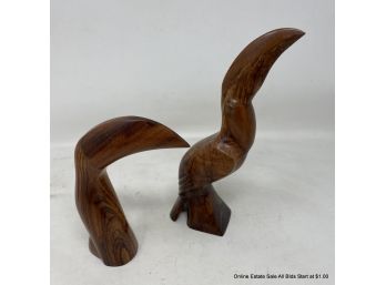 Two (2) Carved Ironwood Tucans