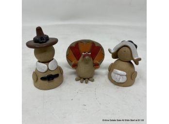 Two Ceramic (2) Pilgrims And A Turkey