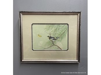 Signed Watercolor Painting Of A Bird And Butterfly 'Jokerst'