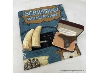 Vintage Tea Towel, Ivory Whale Tooth Salt & Pepper, And Shark Tooth