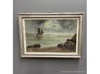 Vintage Painting Of An Ocean Scenes Signed 'o.F.m.'