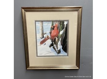 Janene Granade 1988 Gouache Painting Of A Cardinal