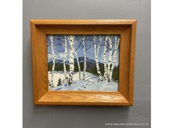Birch Trees In The Snow Painting On Panel