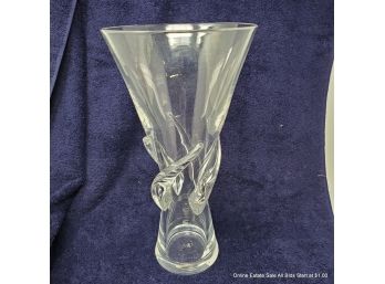 Steuben Glass Vase 11.75' Tall With Applied Leaf Forms
