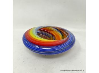 Colorful Art Glass Bowl 7.5' Signed