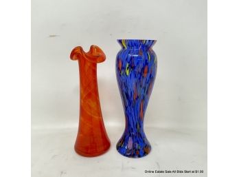 Two (2) Small Art Glass Vases