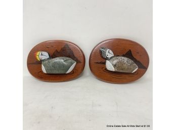 Pair Of Thomas A. Stream Stone Puffins Mounted On Wood