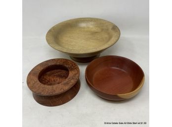 Three (3) Carved Wood Bowls Signed