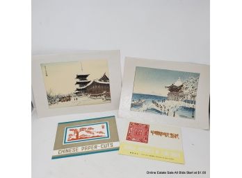 Two Japanese Block Prints And Chinese Paper-cuts