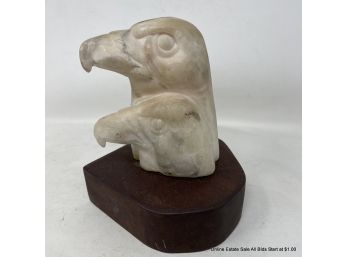 Two Marble Eagles Heads On Wood Base Signe Bud Miller 88