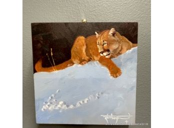 Robert Raymond Oil On Panel Of A Mountain Lion