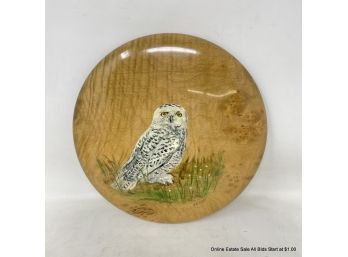 Vintage Owl Painted On 10' Myrtlewood Plaque Signed PK Love