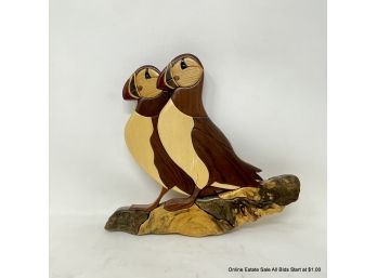 Puffin Natural Wood Wall Hanging Signed JM