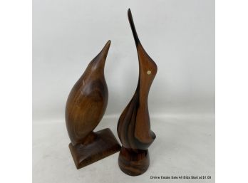 Two (2) Carved Wood Bird Form Statues