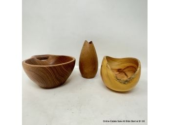 Three (3) Mid Century Wood Vessels