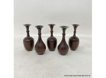 Five (5) Small Wooded 3' Tall Vases