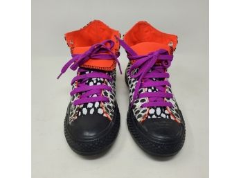Converse All Stars Black/White With Neon Orange And Purple Lace Size US 6