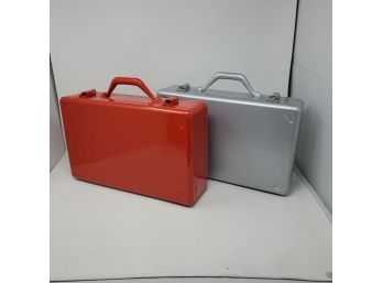2 Metal Cases, Red And Silver