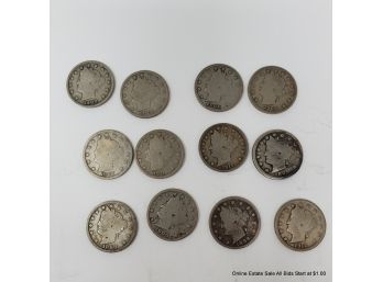 12 Liberty V Nickels 1890s-1910s