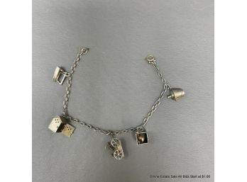 Sterling Silver Five Charm Bracelet 8 Grams