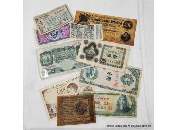 Assorted Lot Of Paper Money, Foreign, Military And Reproduction